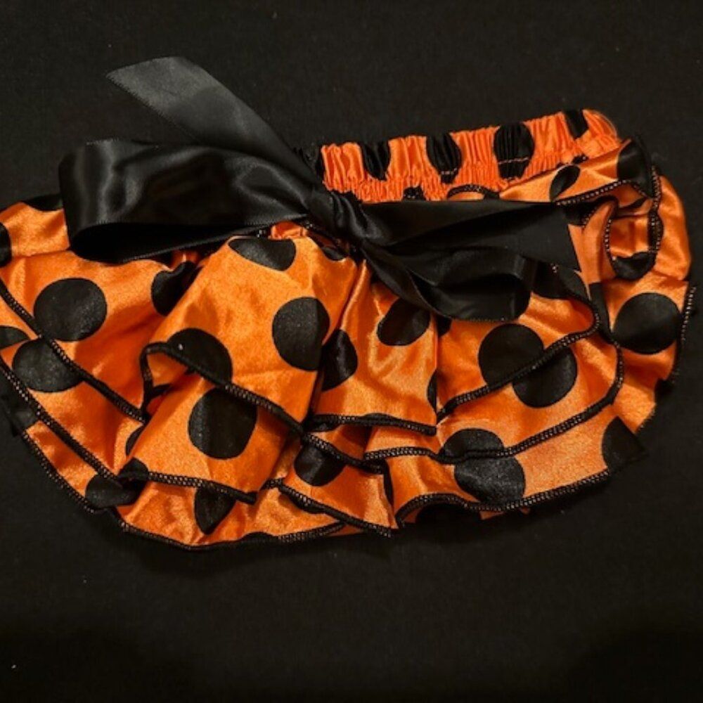 Orange & Black Polka Dot Satin Ruffle Bloomer - Ruffle Butt  SATOBL NWT Boutique